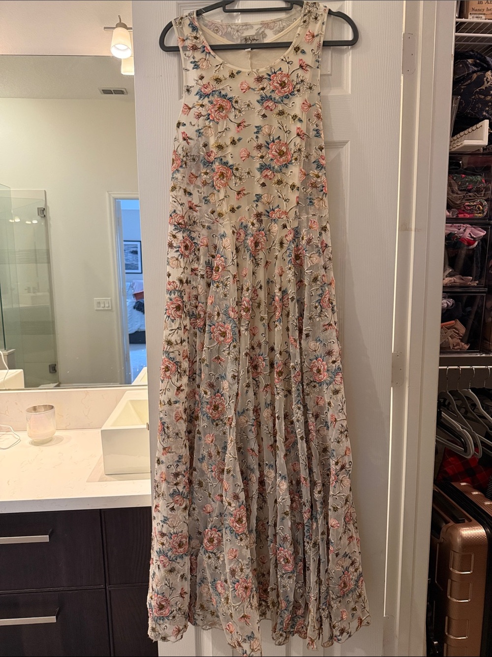 Johnny Was Cream Floral Maxi Dress Skirt with Pink and Green Accents